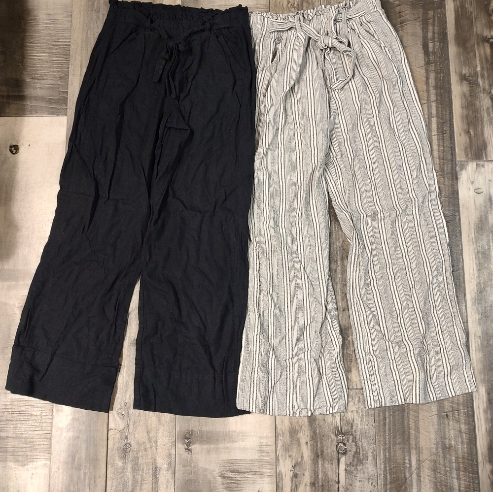 Linen wide leg high rise pants
